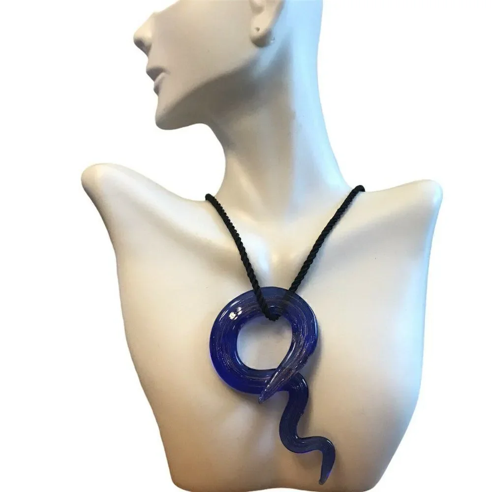 Handmade Purple Glass Necklace Pendant Sparkle Lightening Bolt Squiggle Design